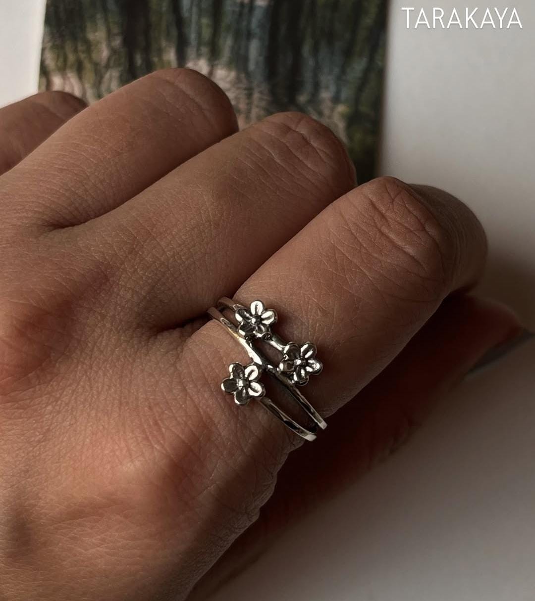 Cherry Blossom Floral Ring in 925 Silver