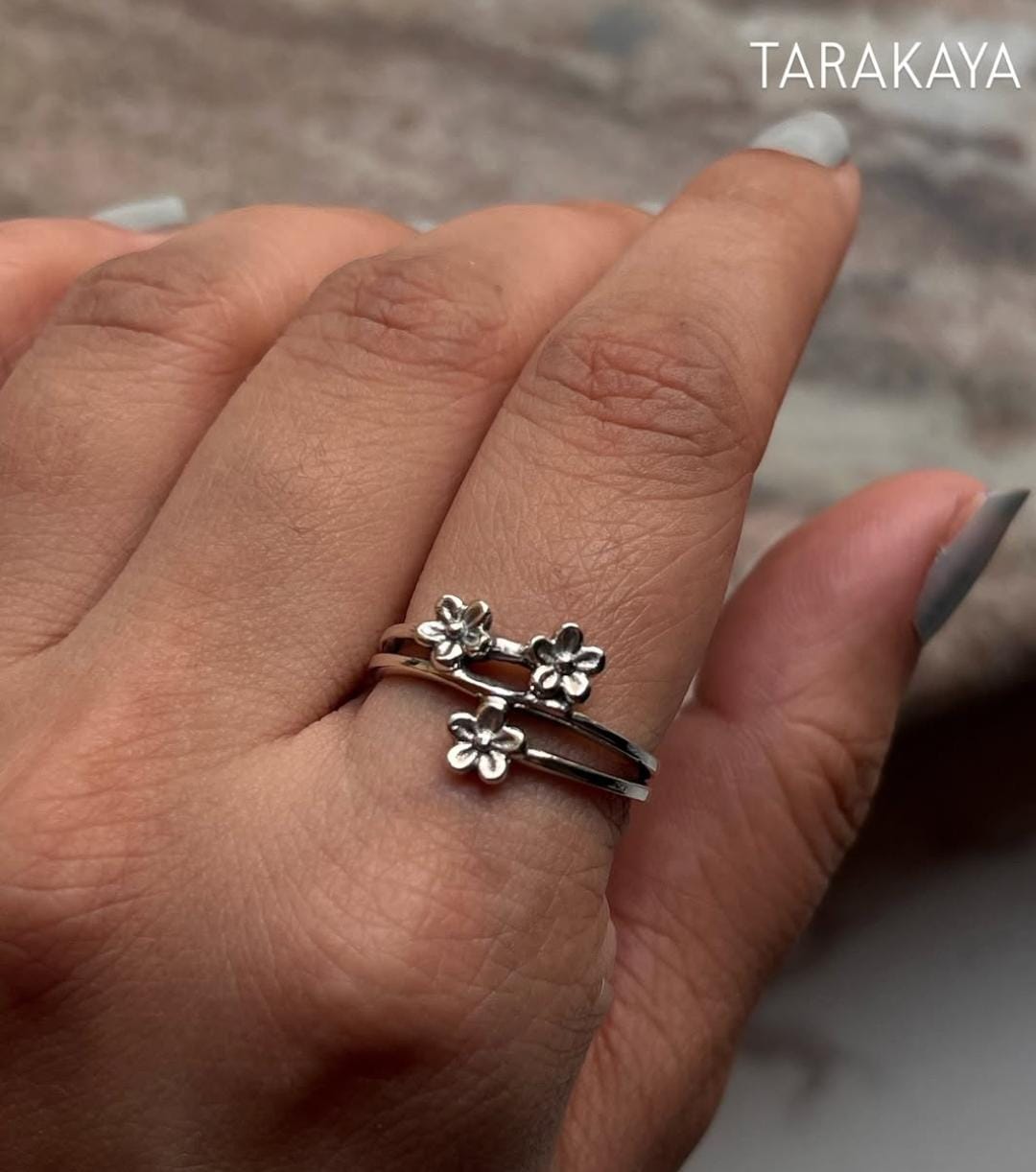 Cherry Blossom Flower Ring in 925 Silver