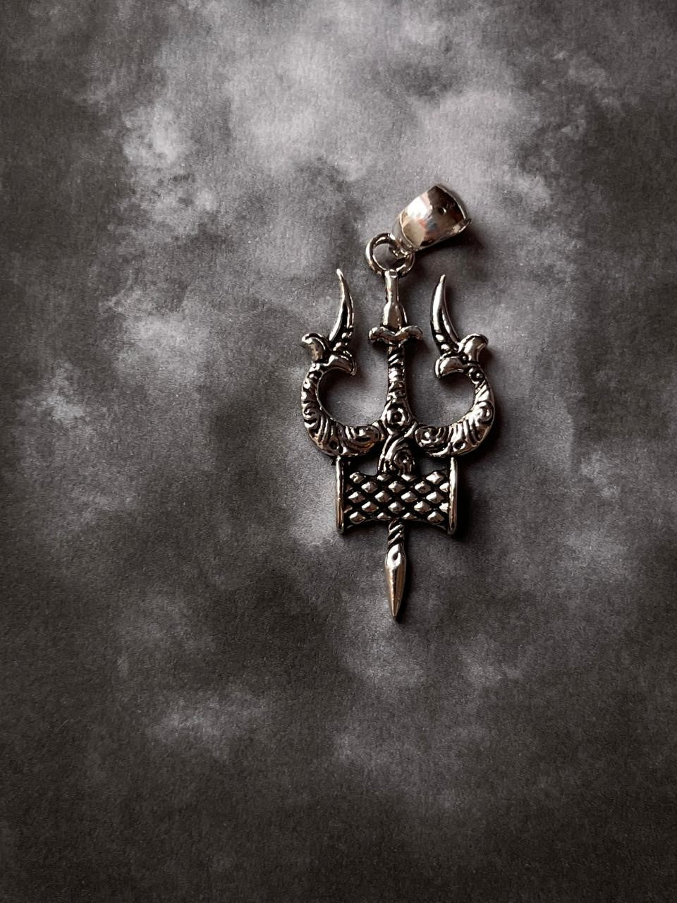 Trishul Damru Big 925 Sterling Silver Pendant