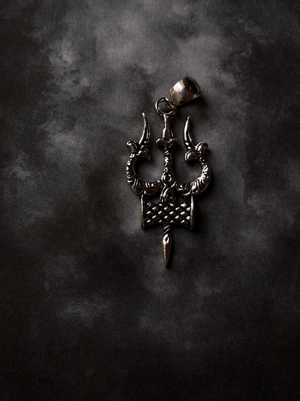 Trishul Damru Big 925 Sterling Silver Pendant