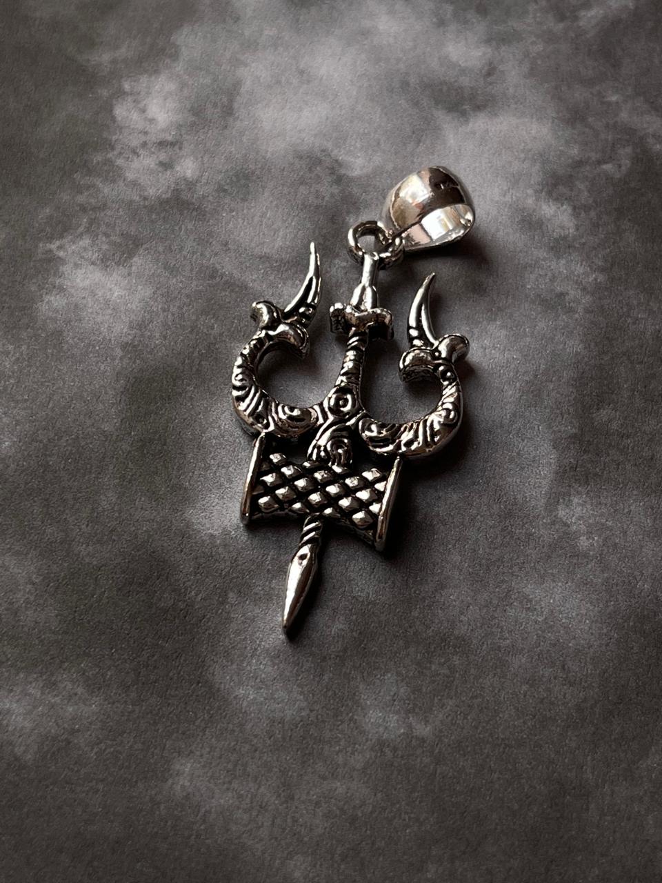 Trishul Damru Big 925 Sterling Silver Pendant