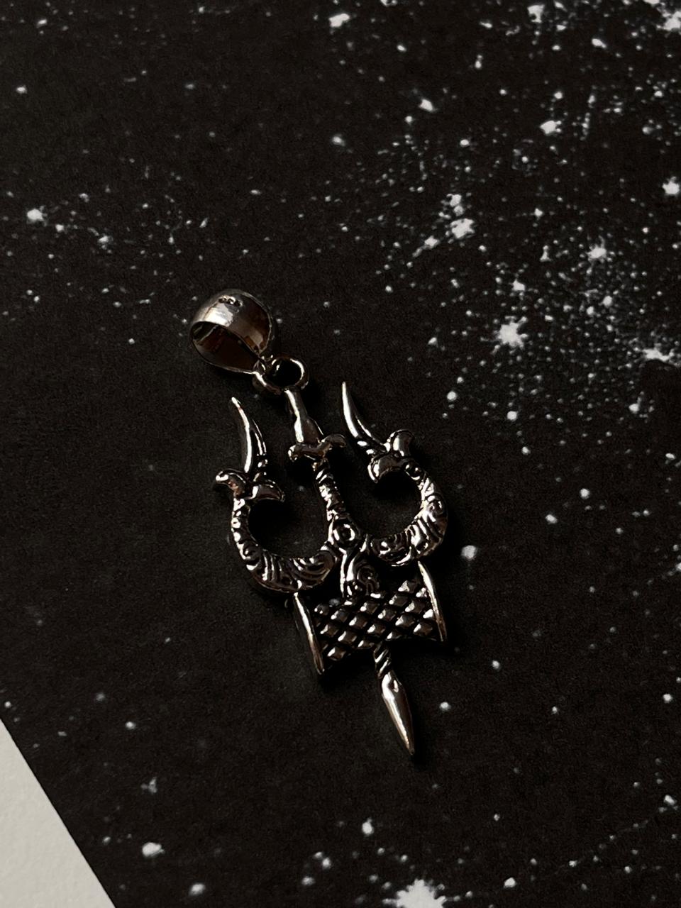 Trishul Damru Big 925 Sterling Silver Pendant