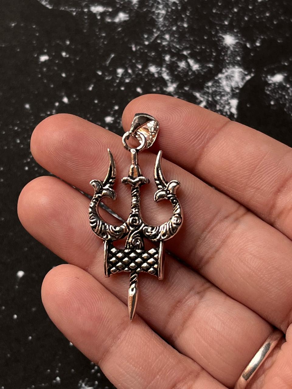 Trishul Damru Big 925 Sterling Silver Pendant