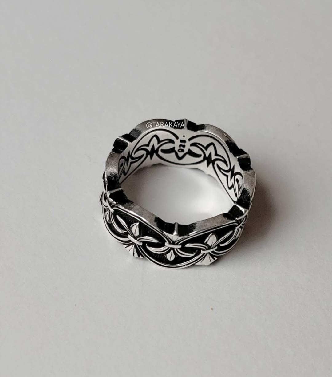 925 Silver Fleur De Lis Ring with Black Band