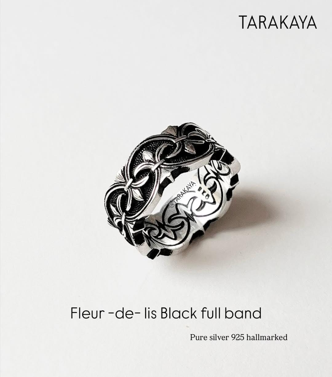 Fleur De Lis Black Band Ring in 925 Silver