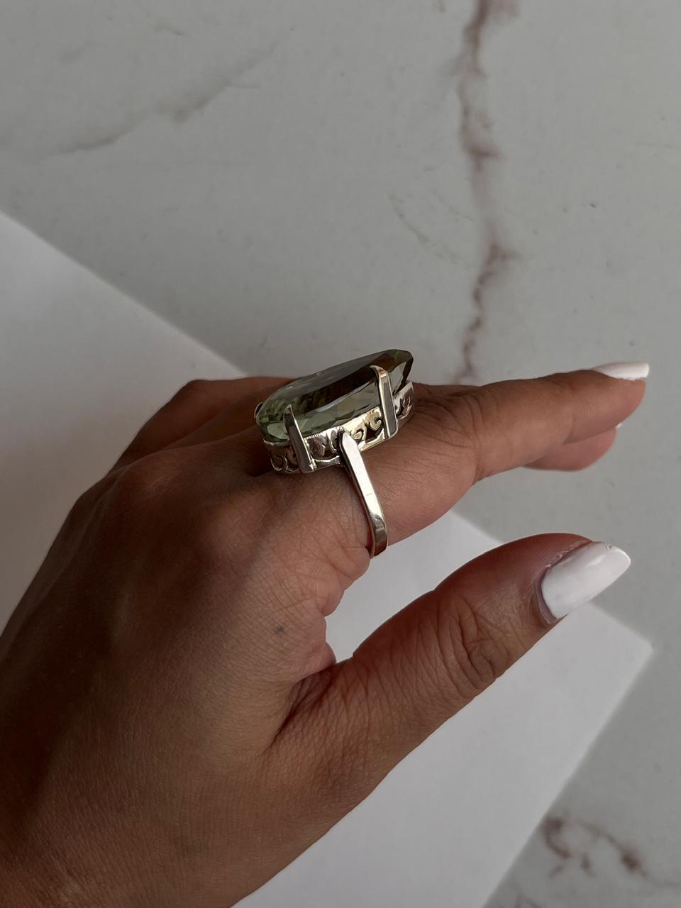 Statement green amethyst ring in 925 sterling silver