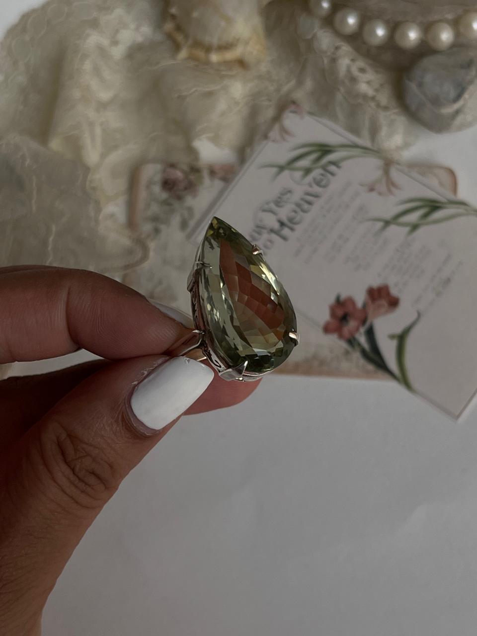 Sterling silver statement ring with green amethyst gemstone