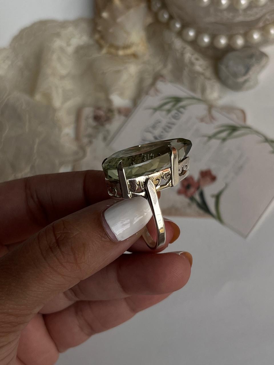 Bold green amethyst silver ring for statement style