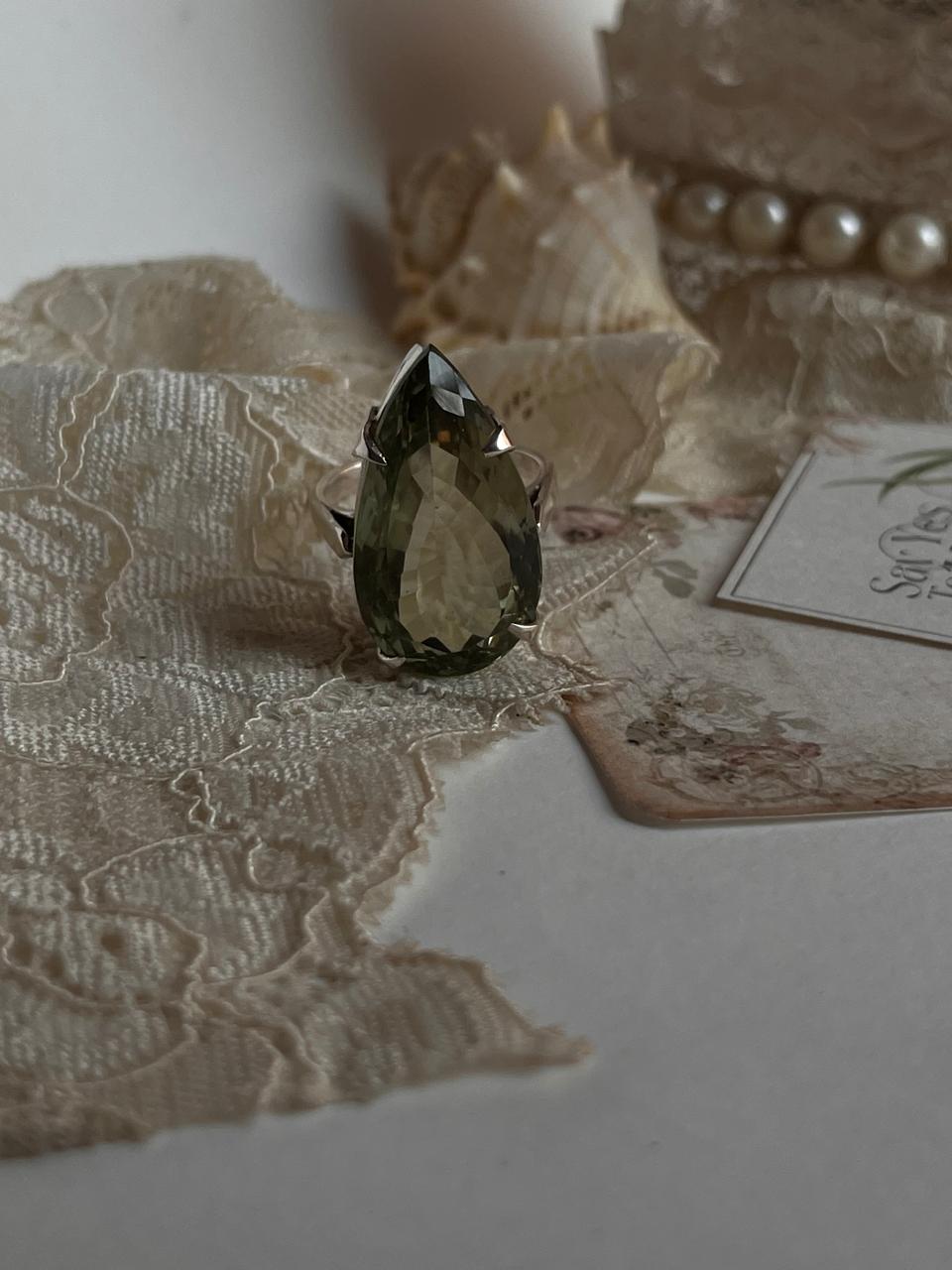 925 silver ring with large green amethyst solitaire
