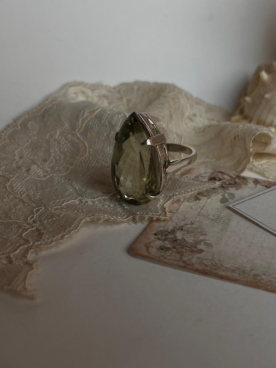 Green amethyst solitaire 925 silver statement ring