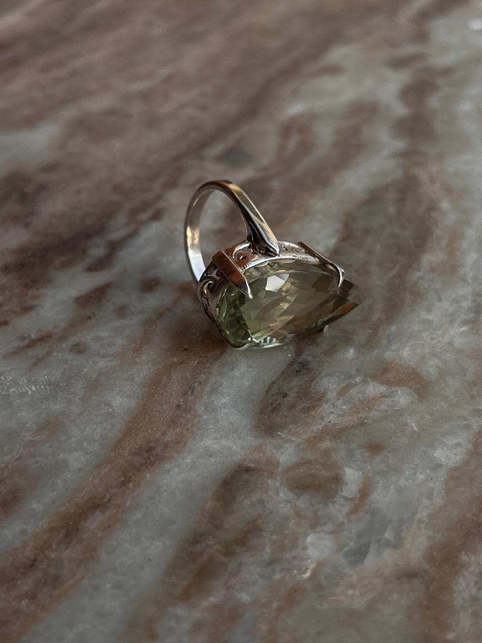 Sterling silver statement ring with green amethyst gemstone