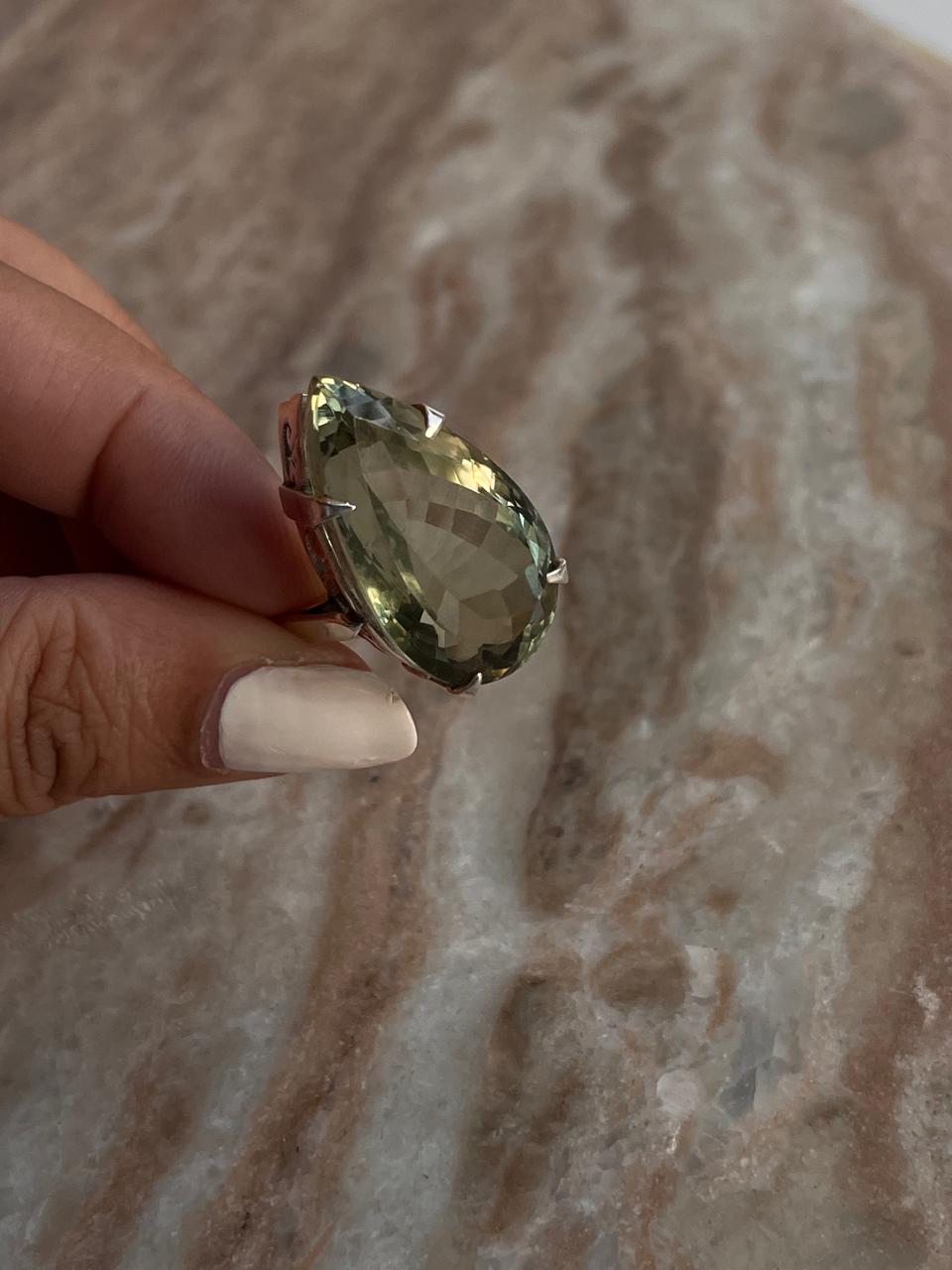 Green amethyst solitaire ring in handcrafted 925 silver