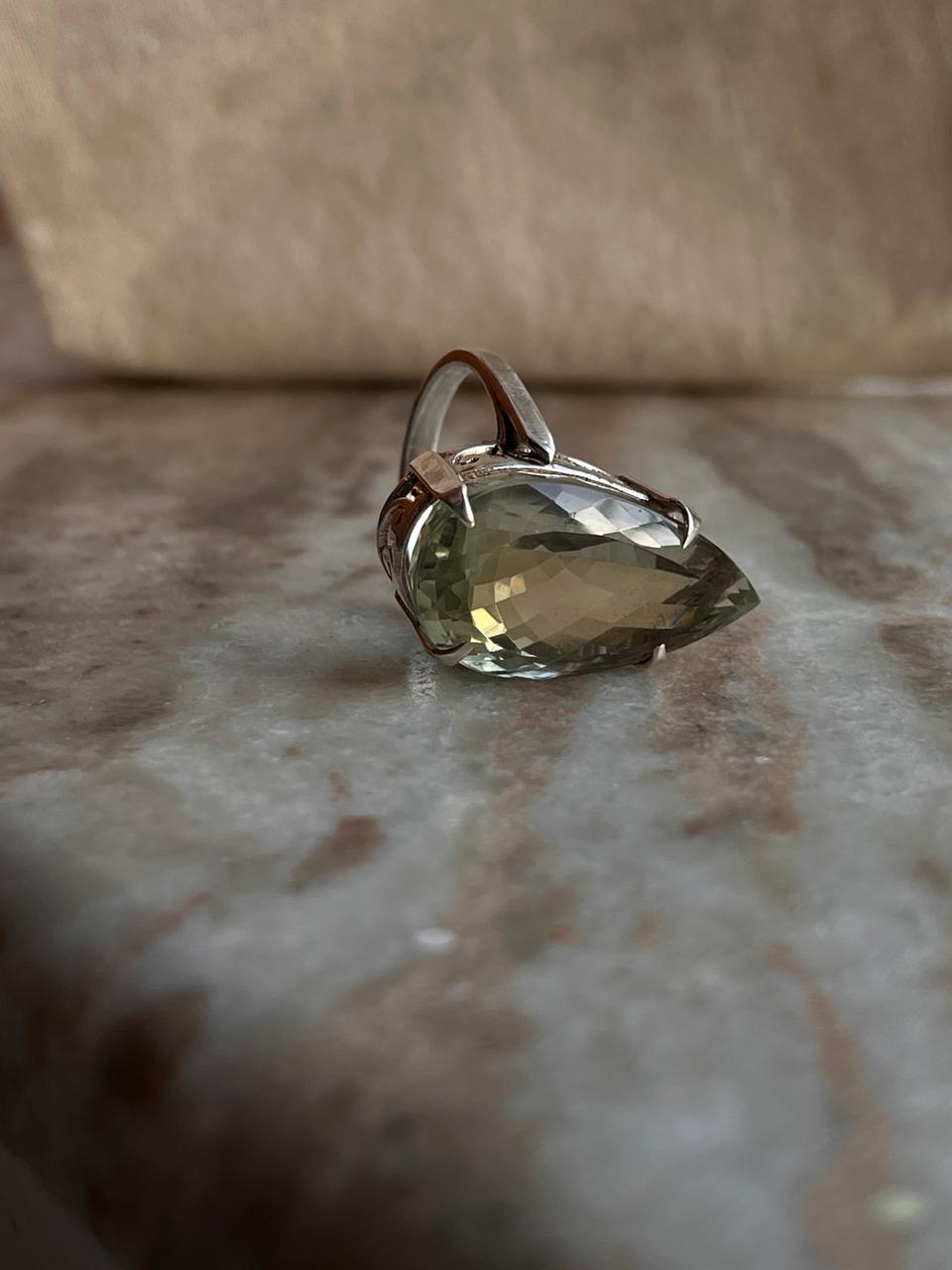 925 silver ring with large green amethyst solitaire