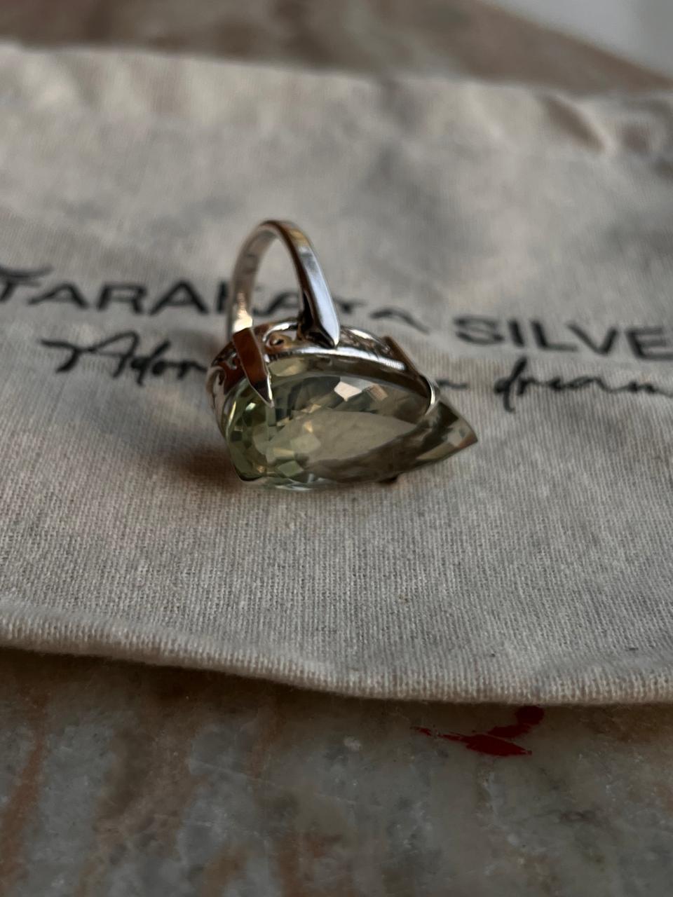 Elegant green amethyst statement ring in sterling silver