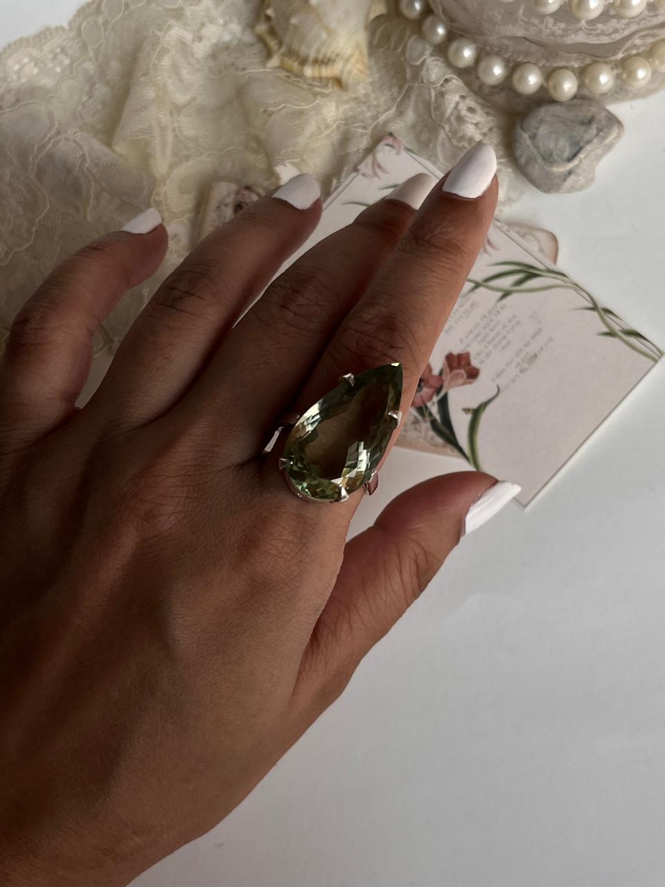 Statement green amethyst ring in 925 sterling silver