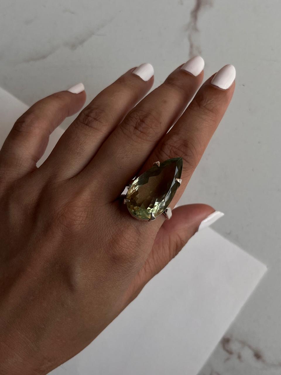 Sterling silver statement ring with green amethyst gemstone