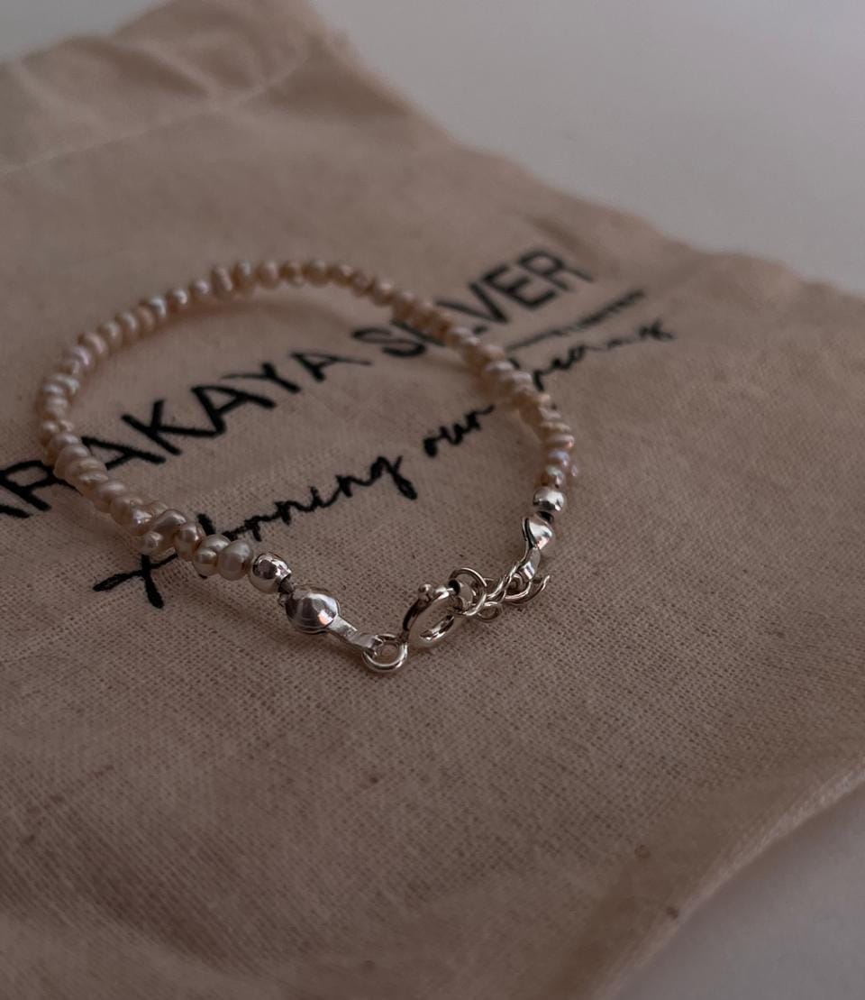 Basra Natural Fresh Water Pearl 925 Sterling Silver Bracelet