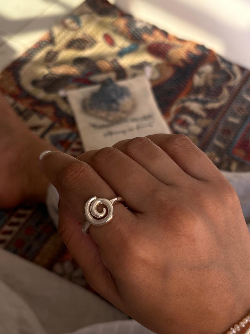 Bohemian spiral adjustable 925 silver ring