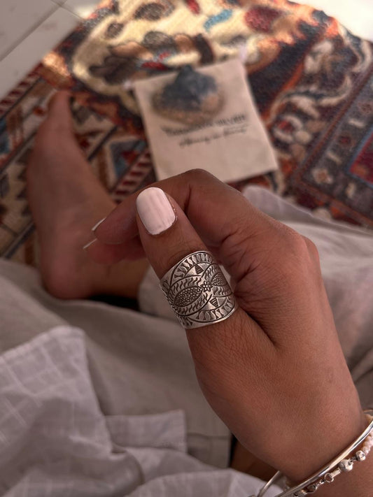 Bohemian tribal adjustable 925 silver ring