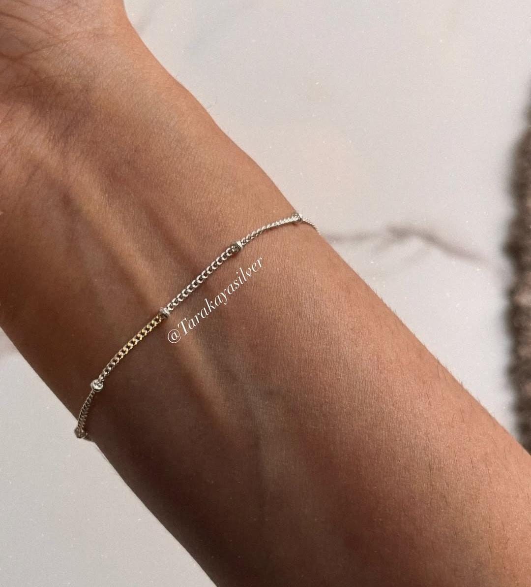 Cable Dot Minimal Stackable 925 Sterling Silver Bracelet