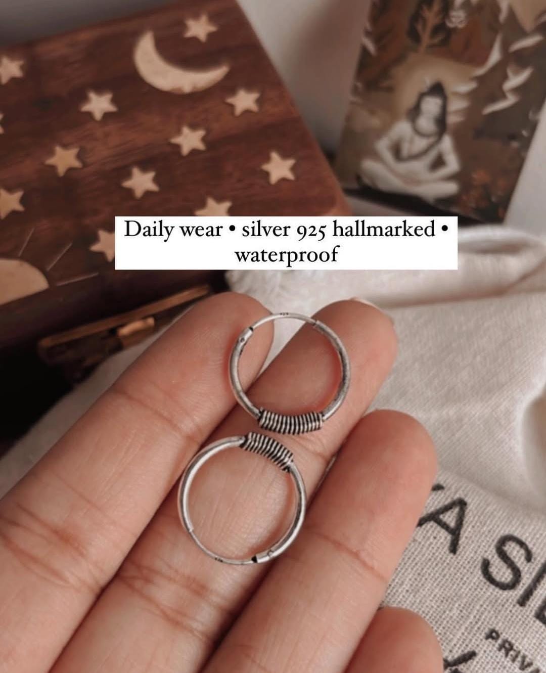 925 sterling silver oxidised wire wrapped hoop earrings