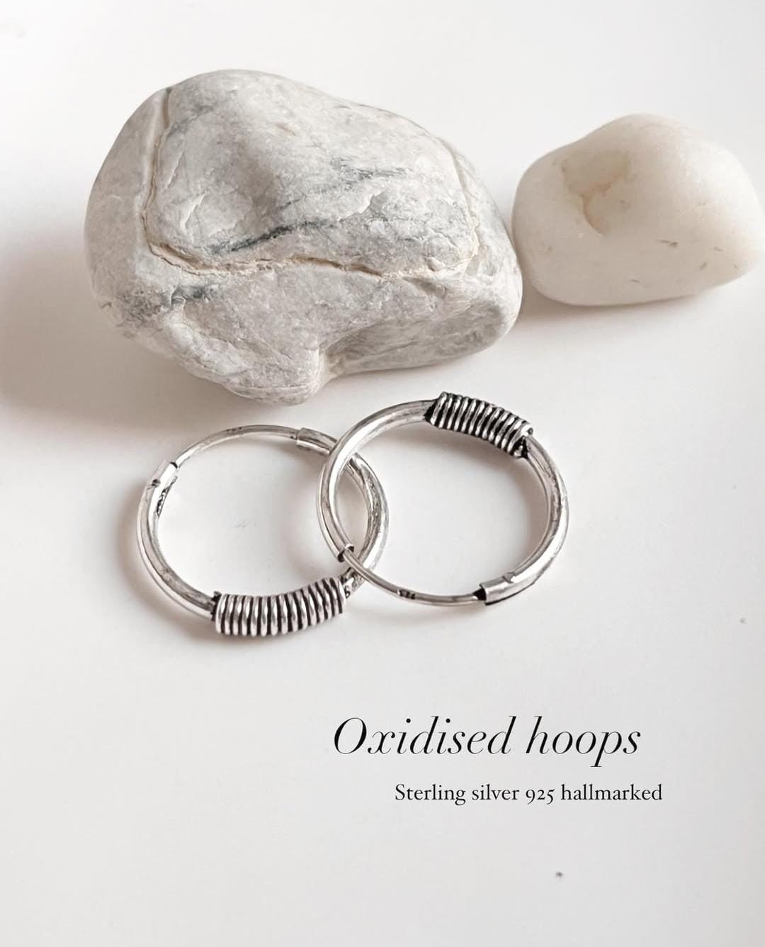 Oxidised wire wrap 925 silver hoop earrings