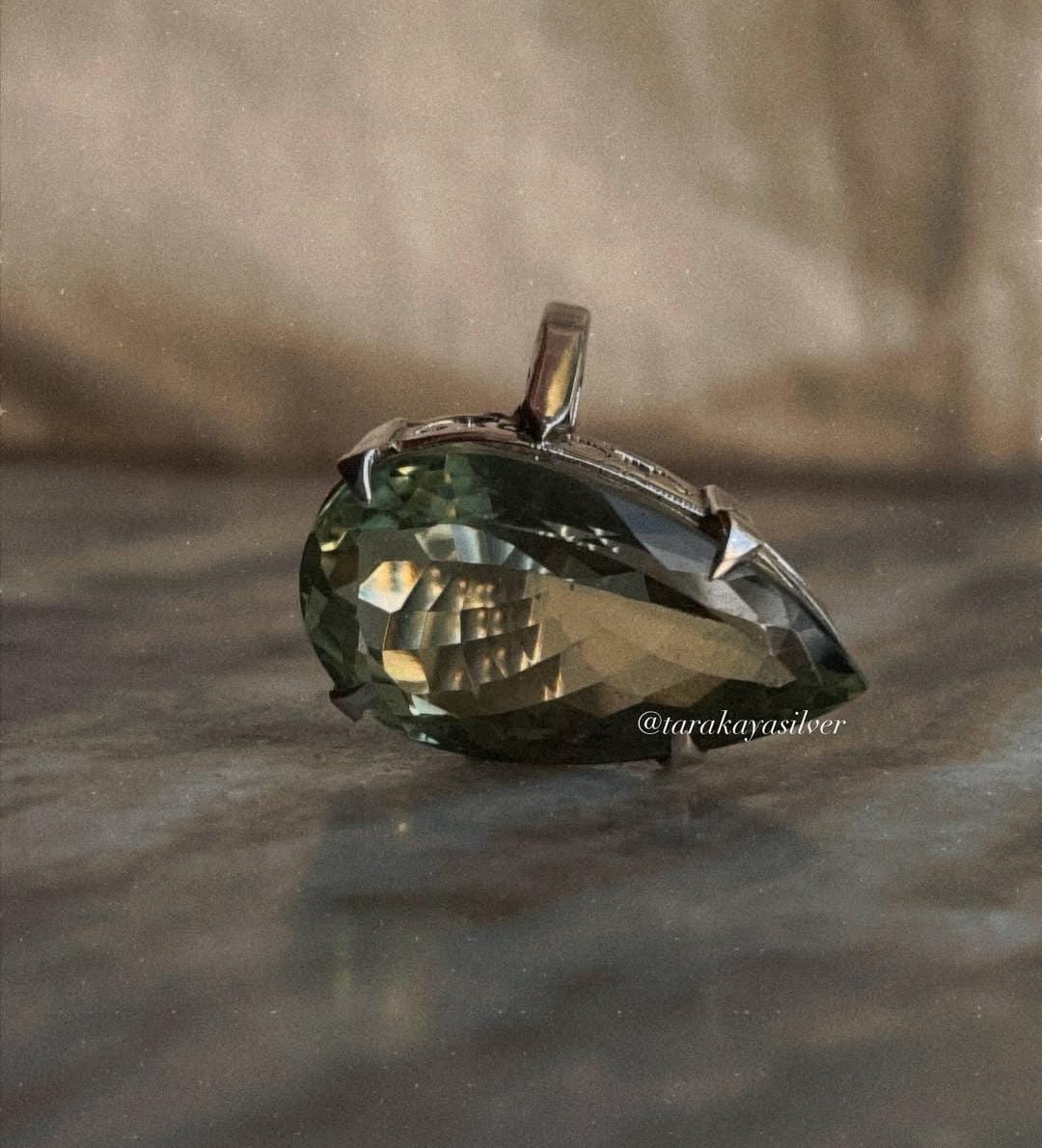 Green amethyst solitaire ring in handcrafted 925 silver