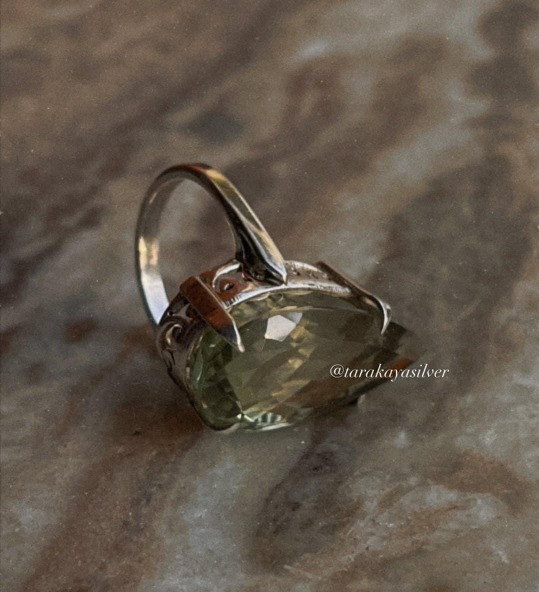 Elegant green amethyst statement ring in sterling silver