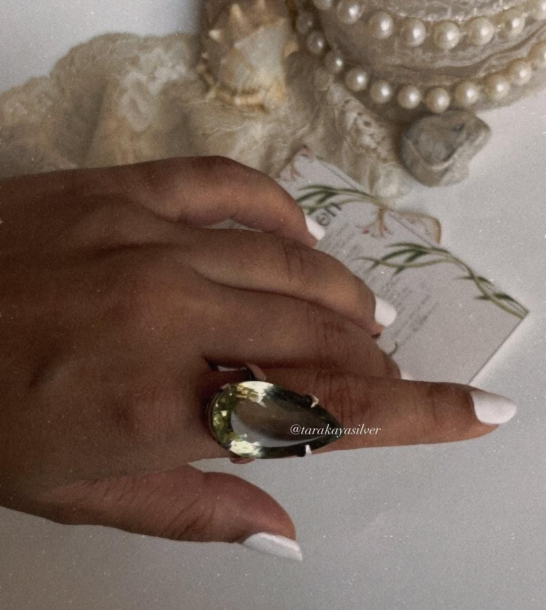 925 silver ring with large green amethyst solitaire