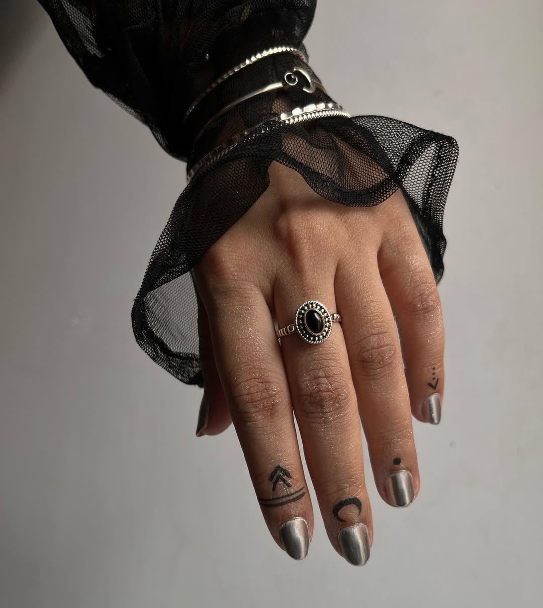 Black Onyx Evil Eye Rawa Tribal Stackable Daily Wear 925 Sterling Silver Ring