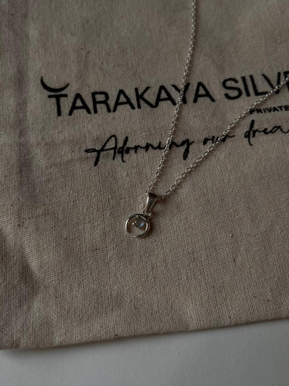 Sterling silver crescent moon necklace featuring labradorite stone
