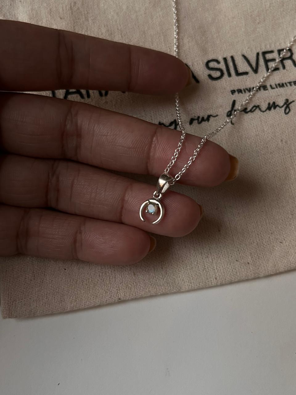 Sterling silver crescent moon necklace with labradorite gemstone