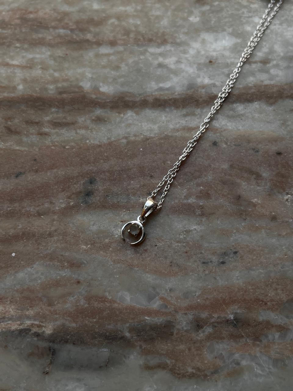 Delicate crescent moon necklace with labradorite in sterling silver
