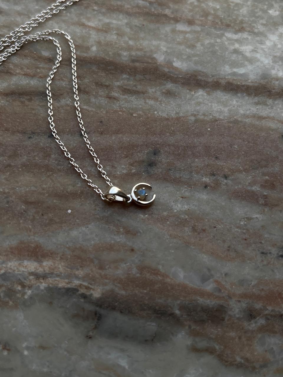 Handcrafted labradorite crescent moon pendant in 925 silver