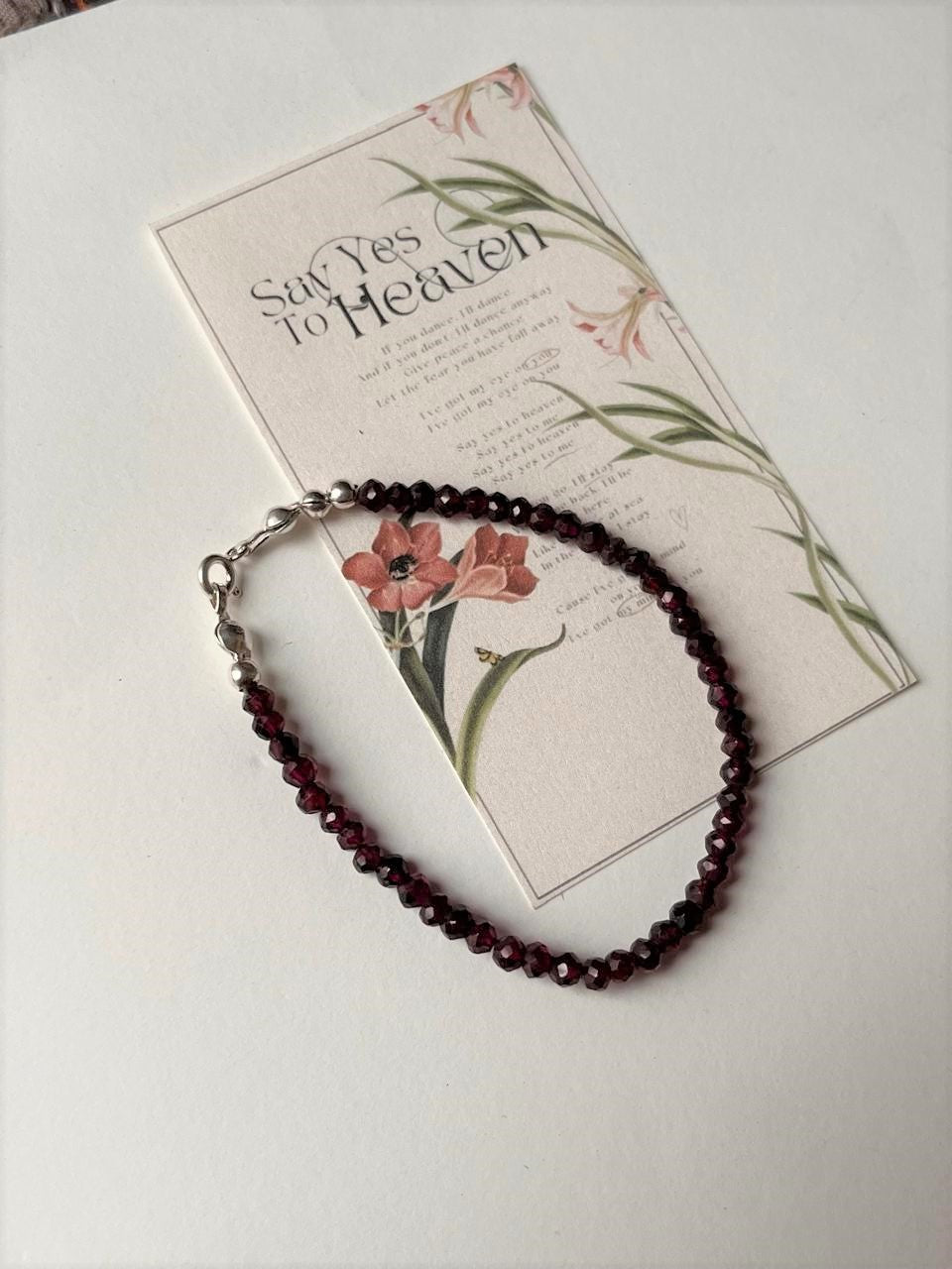 Garnet High Quality 3MM-4MM Faceted Crystal 925 Sterling Silver Bracelet