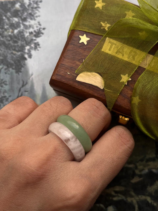 Green aventurine and rose quartz crystal stackable ring set