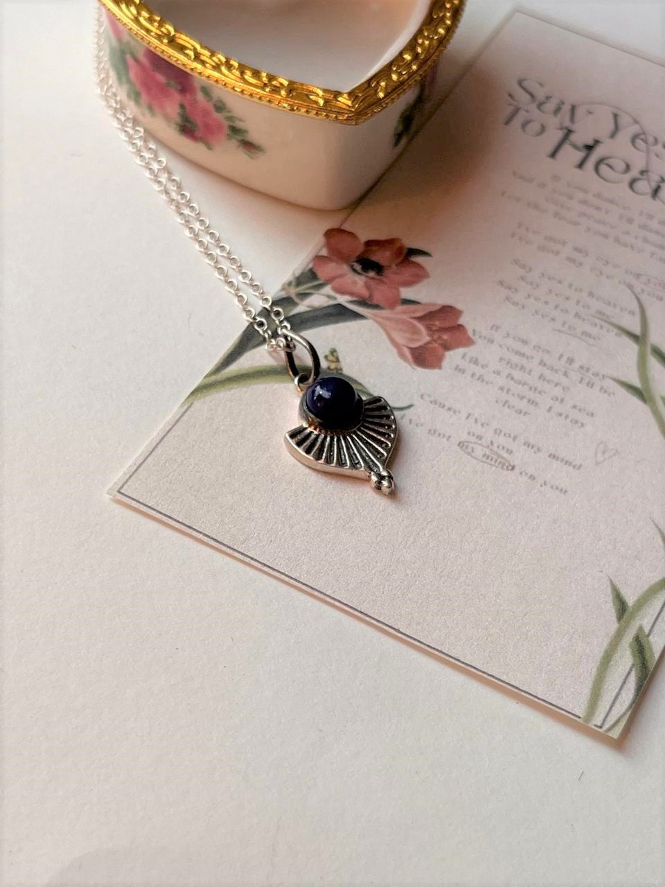 Lapis Lazuli Fan 925 Sterling Silver Necklace