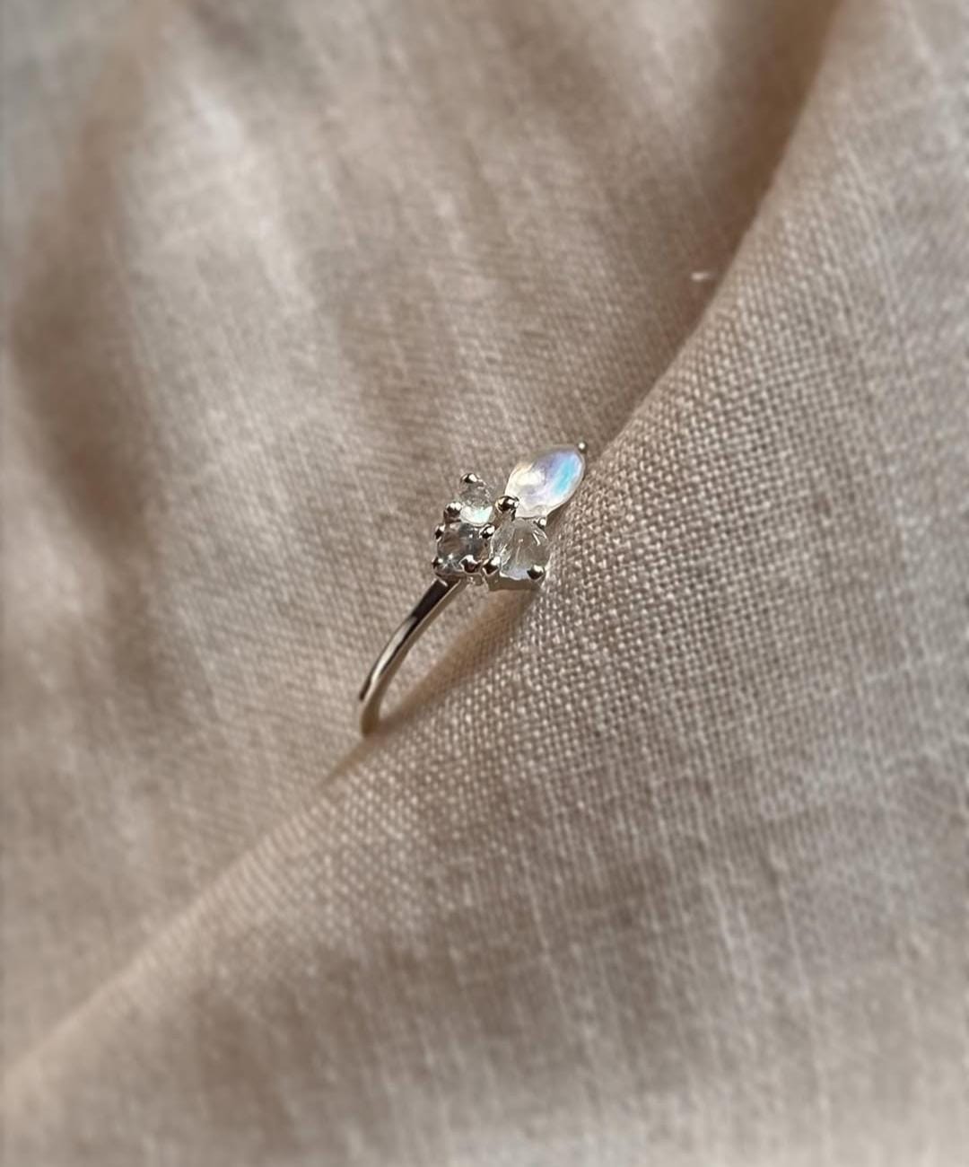 Moonstone Three Stone 925 Sterling Silver Ring