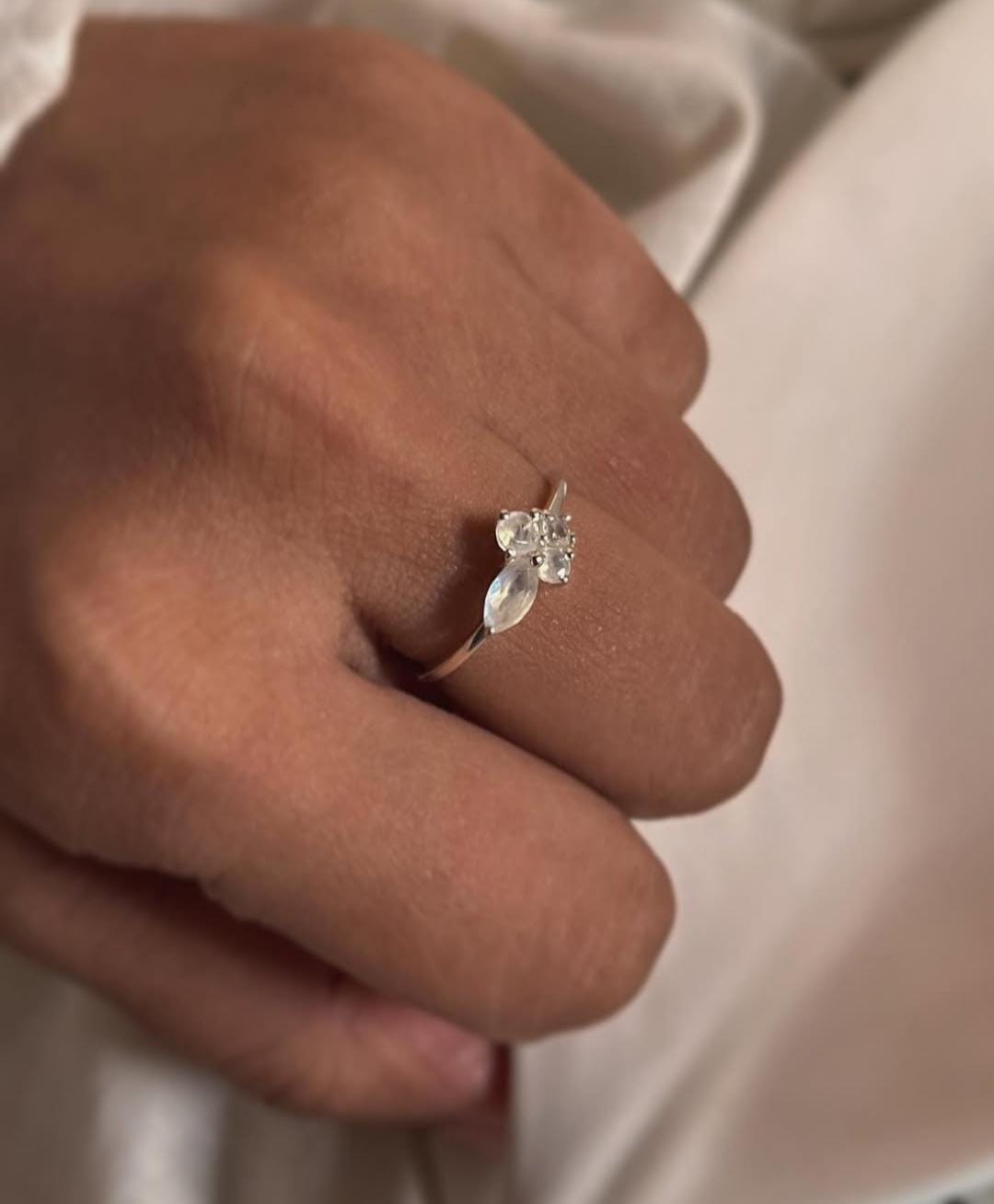 Moonstone Three Stone 925 Sterling Silver Ring