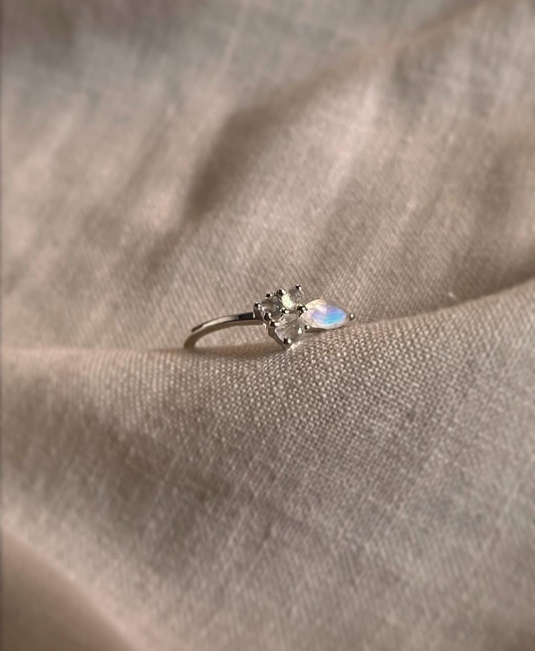 Moonstone Three Stone 925 Sterling Silver Ring