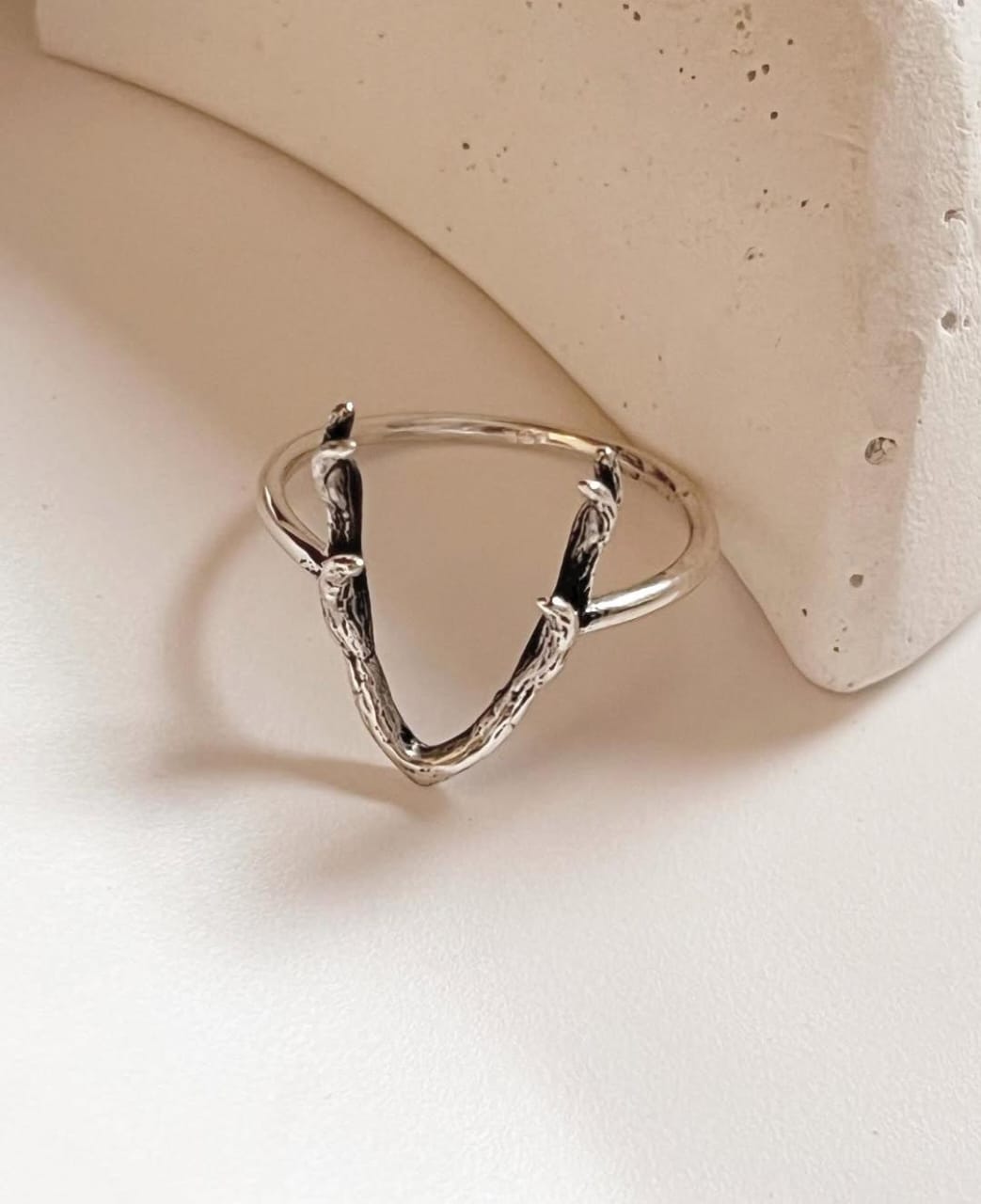 Textured Deer Antler 2 925 Sterling Silver Ring