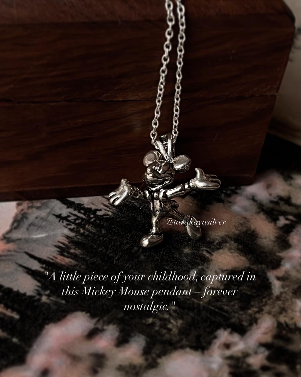 Mickey Mouse silver pendant in 925 hallmarked silver, nostalgic childhood gift, ideal for special occasions and celebrations.