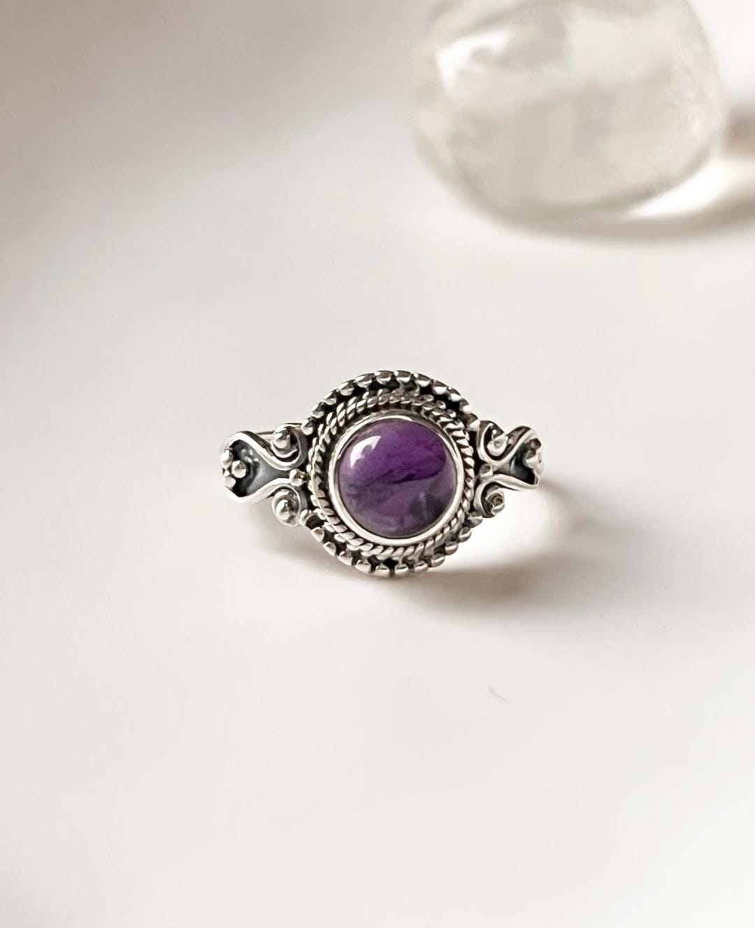 Amethyst Round Boho 925 Sterling Silver Ring