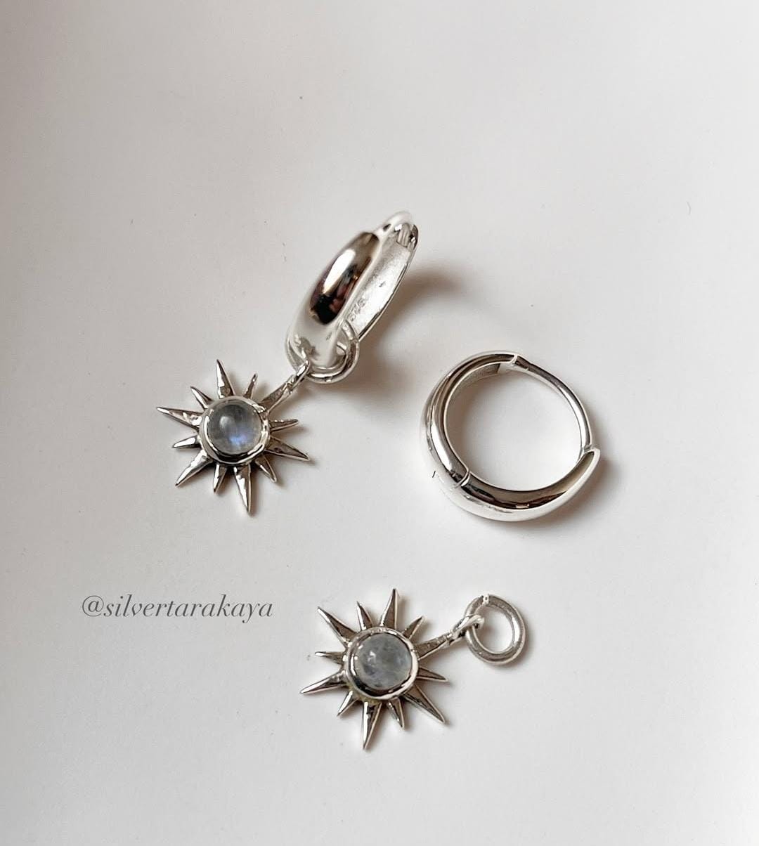 Sunshine Moonstone Plain 925 Sterling Silver Huggies