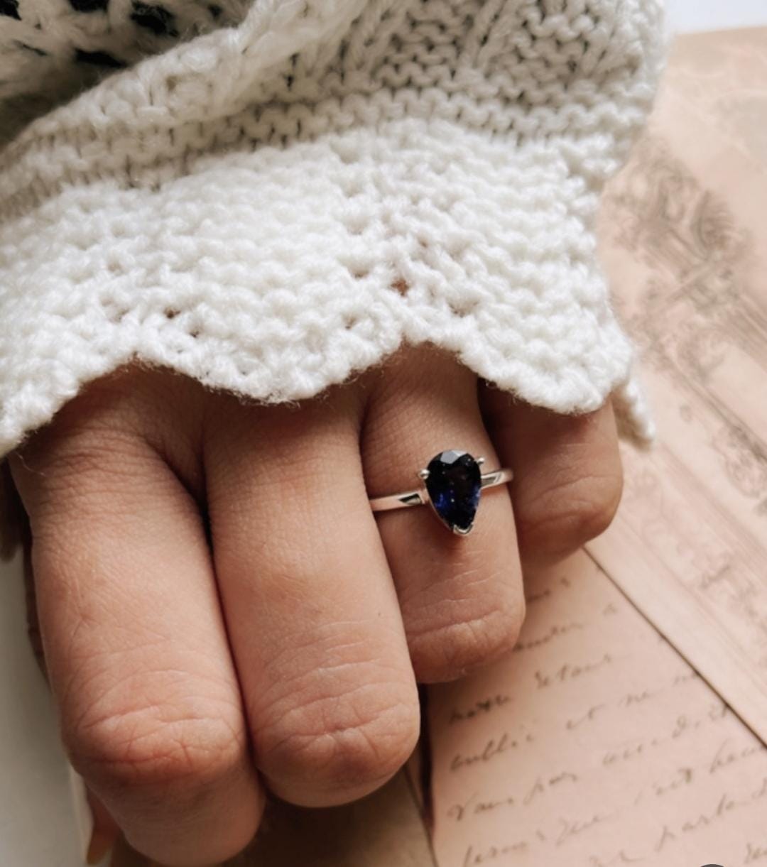 Iolite Solitaire Pear 925 Sterling Silver Ring