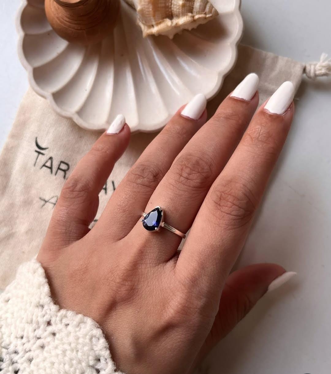 Iolite Solitaire Pear 925 Sterling Silver Ring