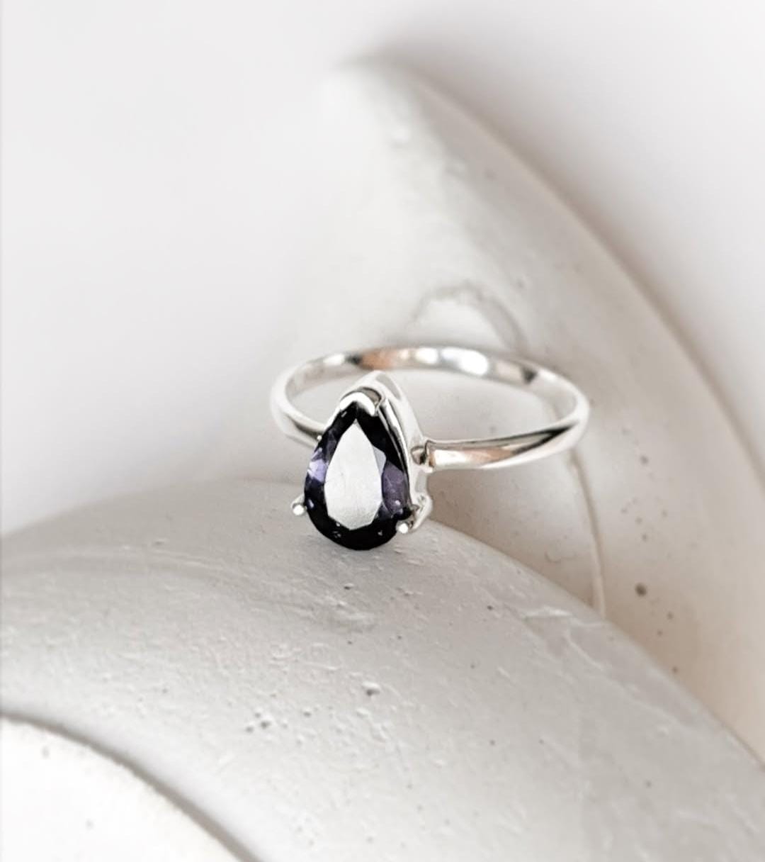 Iolite Solitaire Pear 925 Sterling Silver Ring
