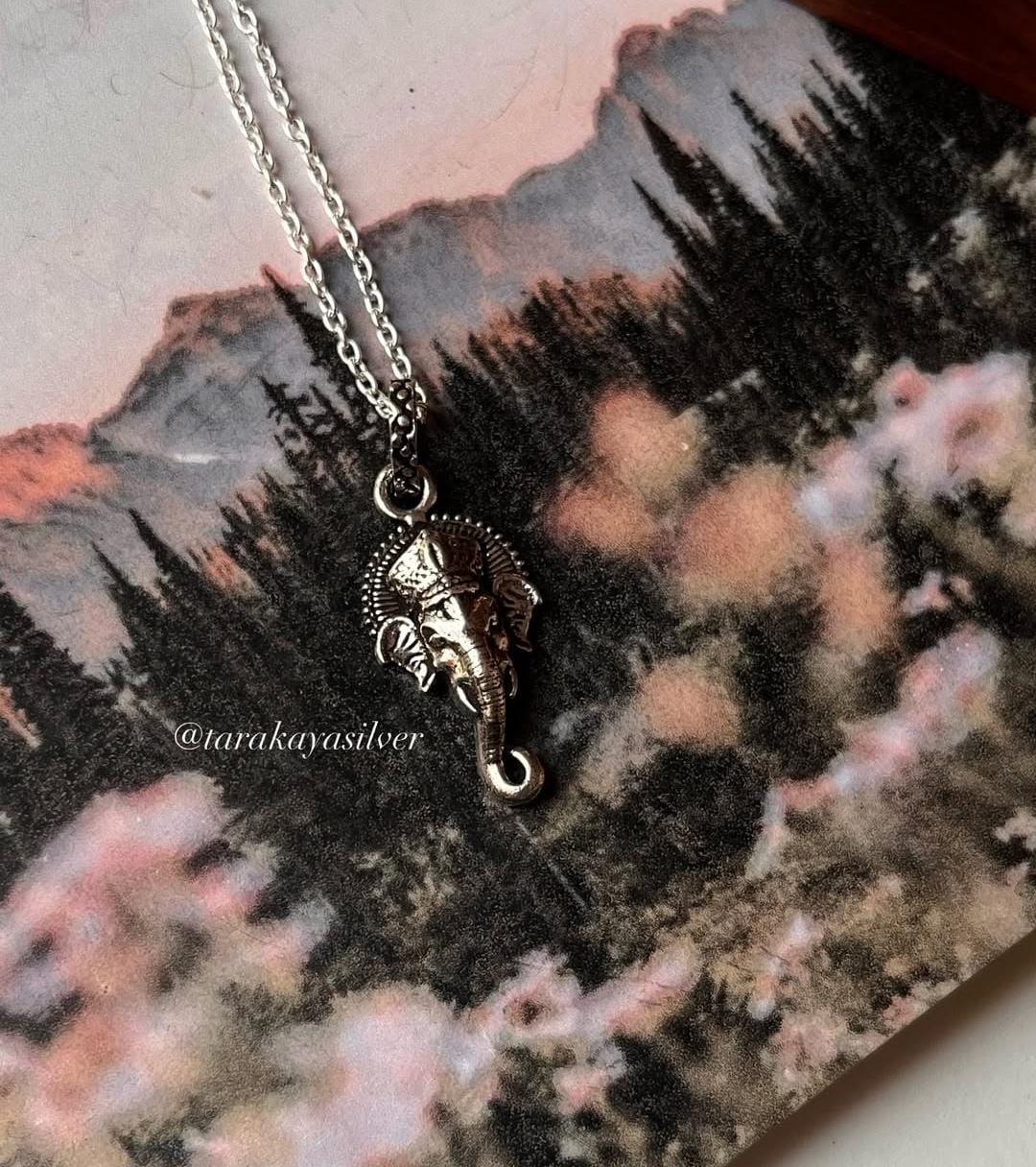 Big silver Ganesha face pendant on a delicate chain, perfect for gifts, special occasions, and personalized moments.