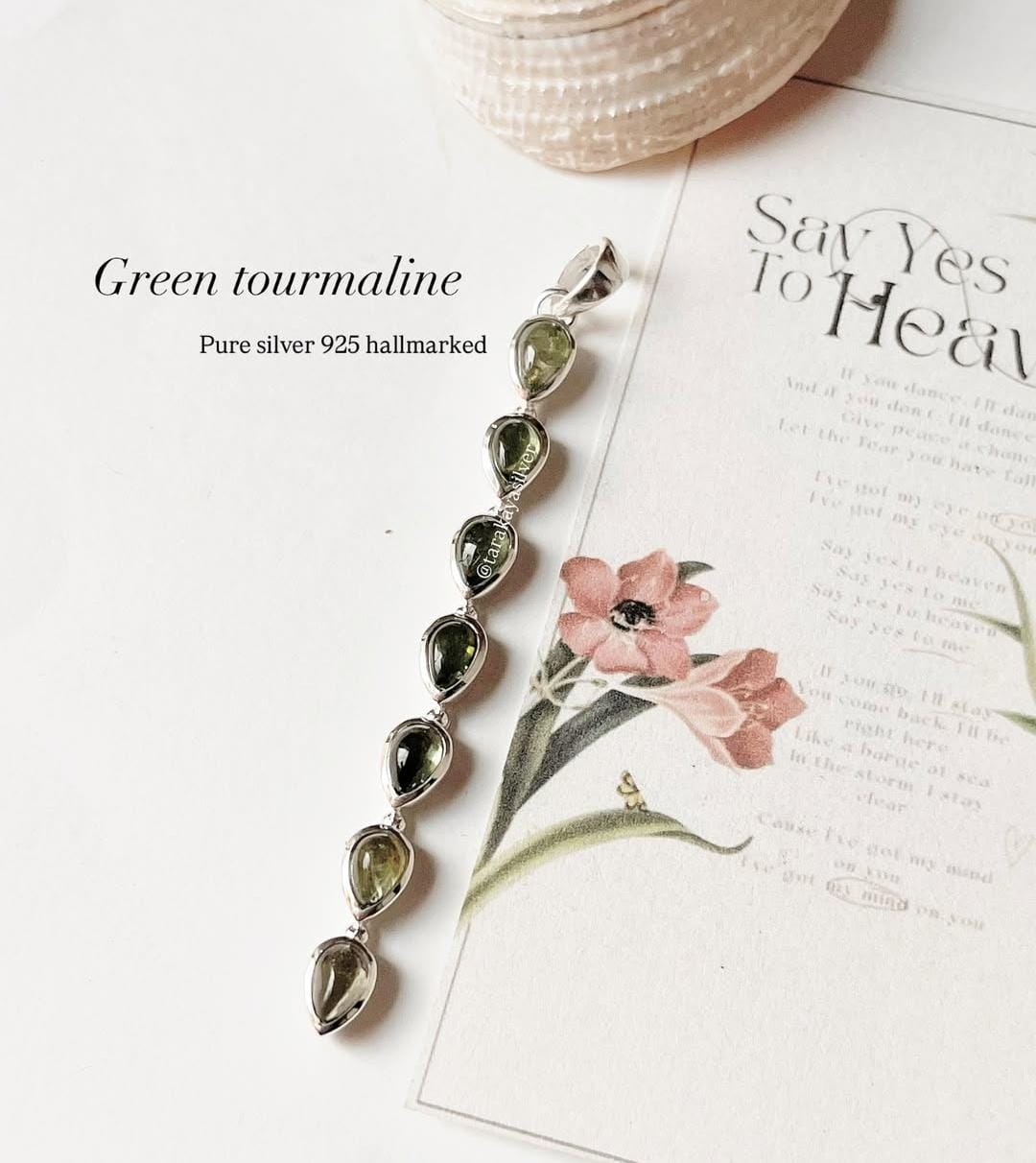 Green Tourmaline Pear Straight 925 Sterling Silver Pendant