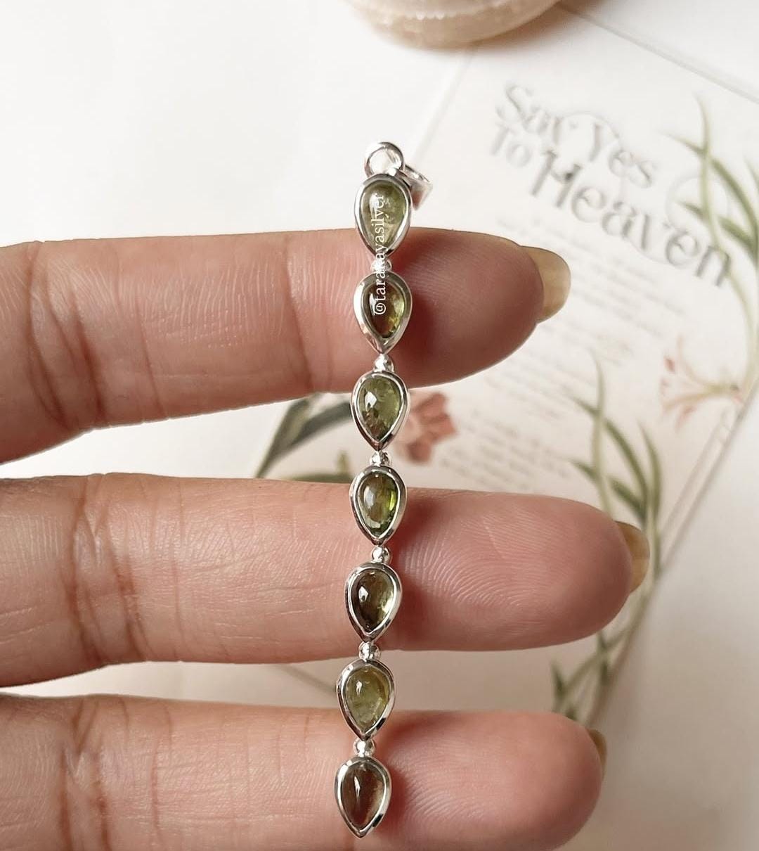 Green Tourmaline Pear Straight 925 Sterling Silver Pendant
